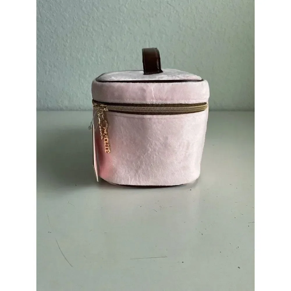 JUICY COUTURE Makeup Bag Travel Cosmetic Train Case Pink‎ Velour Scottie Crown